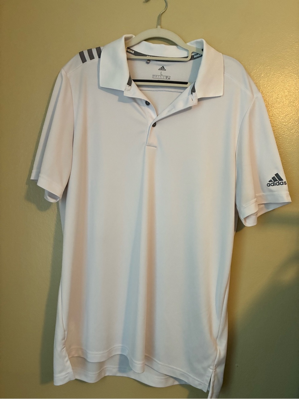 adidas White Men’s Polo with Gray Accent Stripes